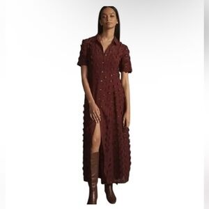 Anthropologie Burgundy Shirt Dress with Florals